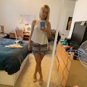 TRIBAL PURPLE & BLUE MINI SKIRT - SIZE SMALL -